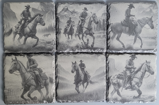 Intricate Cowboy Inspired Designs of the Olde West on Natural Slate Coasters