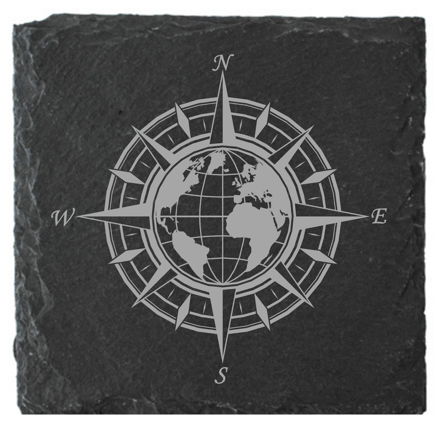 Laser Engraved Compass Slate Coasters – Round or Square | North, South, East, West Design