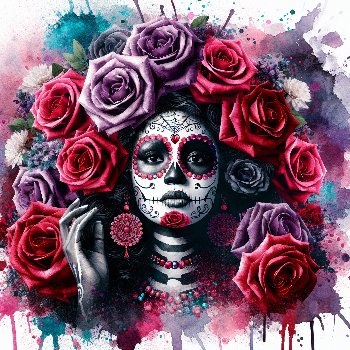 Day of the Dead Coasters – 20 Colourful Female Skull Designs Decorative Sublimation Gift for Dia de los Muertos Lovers