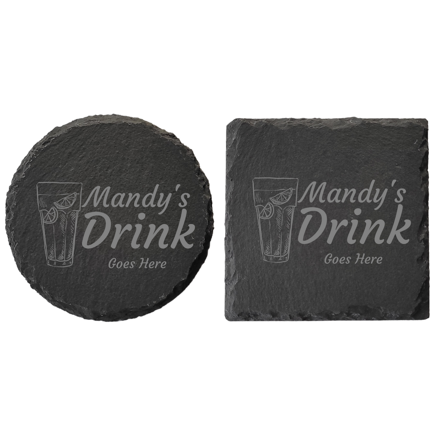 Personalised Slate Drinks Coaster – Custom Name & Drink Design, Laser Engraved