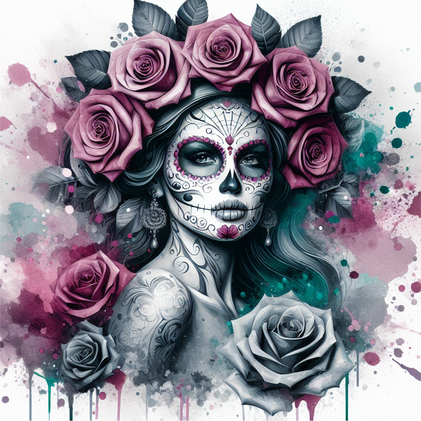 Day of the Dead Coasters – 20 Colourful Female Skull Designs Decorative Sublimation Gift for Dia de los Muertos Lovers