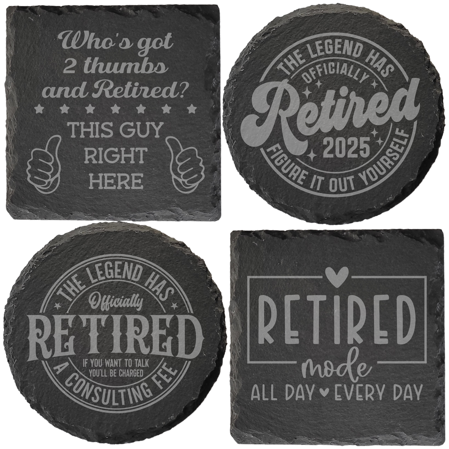 Personalised Retirement Slate Coaster – Laser Engraved Gift for Retirees