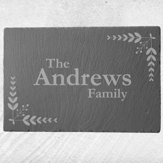 Personalised Slate Dinning Table Placemats – 7 Designs - Custom Family Name - Singles or Sets