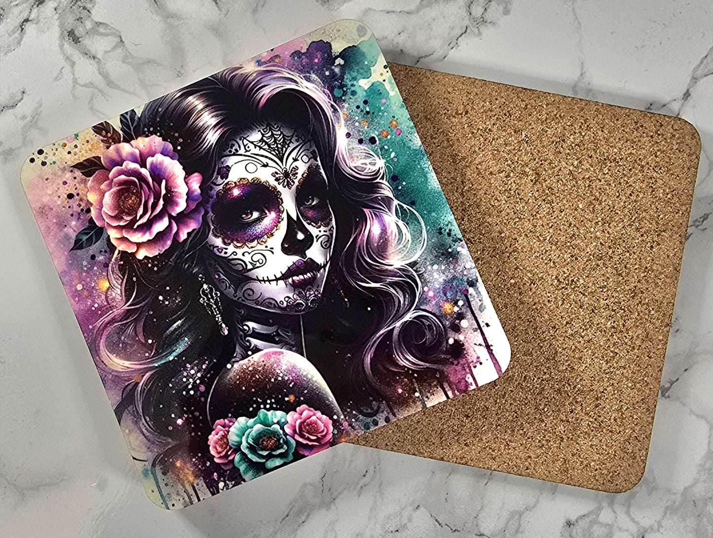 Day of the Dead Coasters – 20 Colourful Female Skull Designs Decorative Sublimation Gift for Dia de los Muertos Lovers