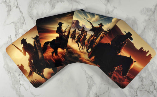 Western Cowboy Coasters – 12 Rustic Sublimation Designs from Horse Riding, Campfire, Cattle Herding