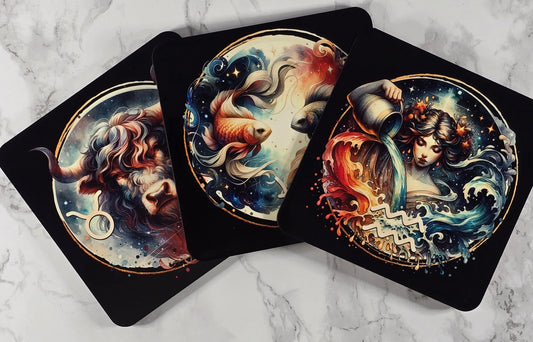 Zodiac Sign Coasters – Vivid Highly Detailed Sublimation Astrology Designs