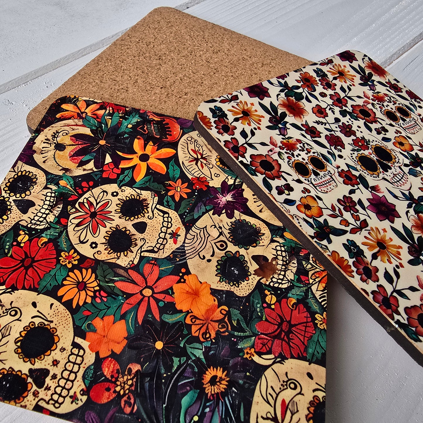 Día de los Muertos Pattern Coasters – Full-Print Colourful Sublimation Designs Mexican Festival Home Décor