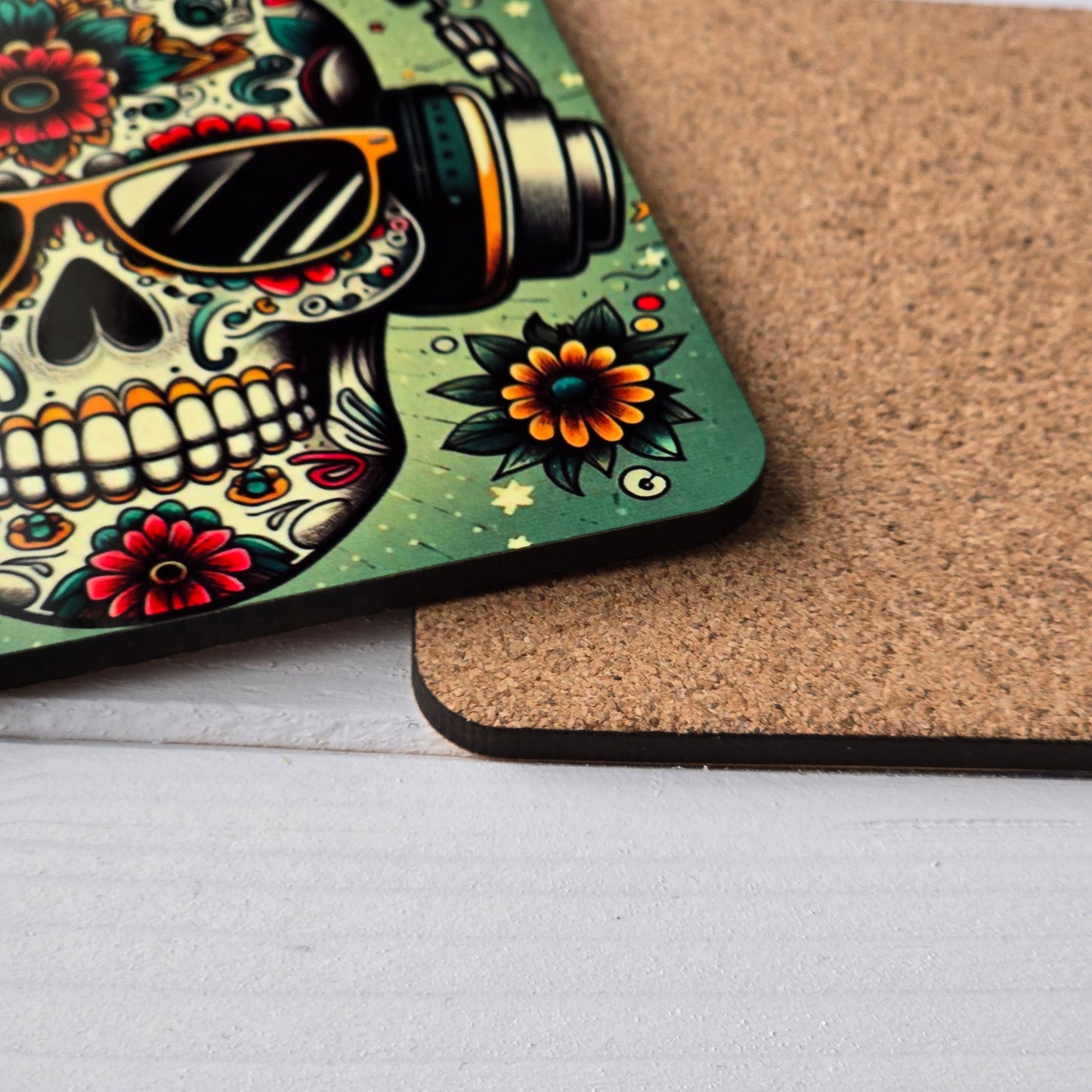 Día de los Muertos Coasters – Colourful Sublimation Coaster Skulls with Modern Details - Mexican Festival Décor