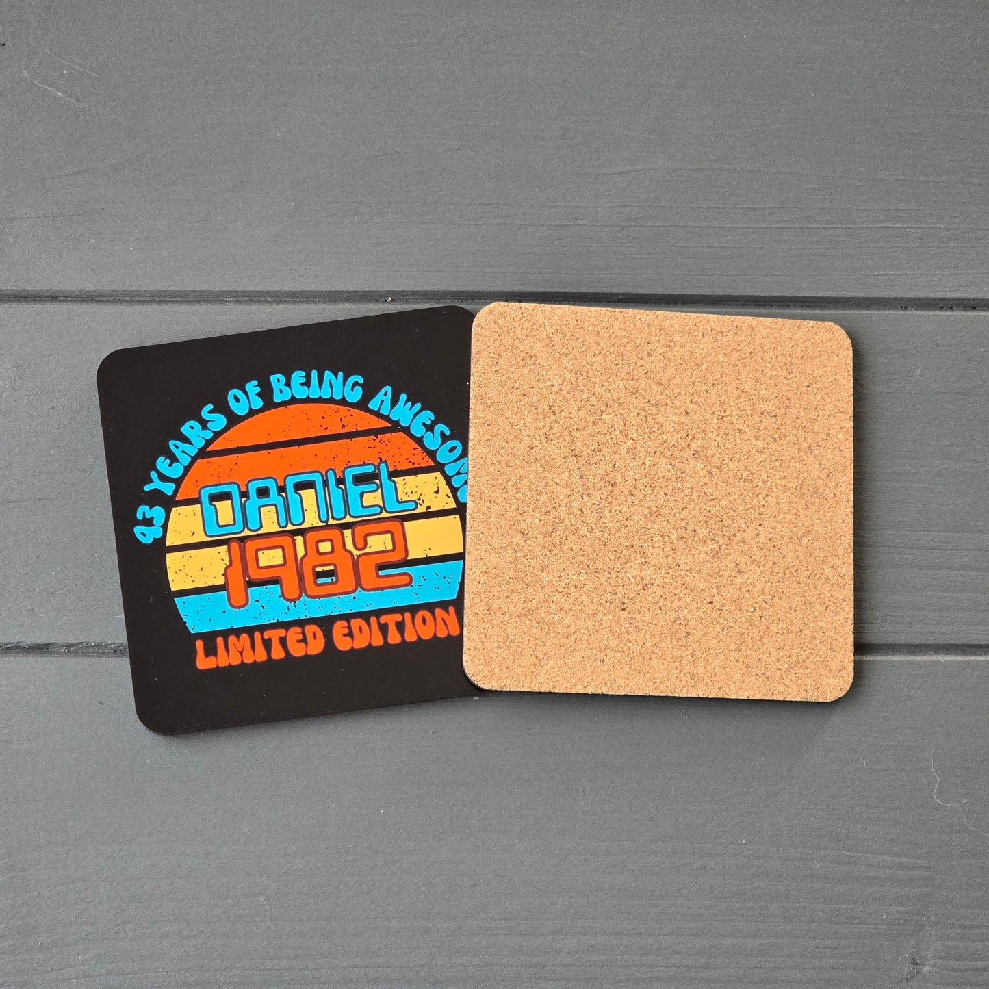 80's Inspired Retro Personalised Coaster – Black or White with Name & Birth Year