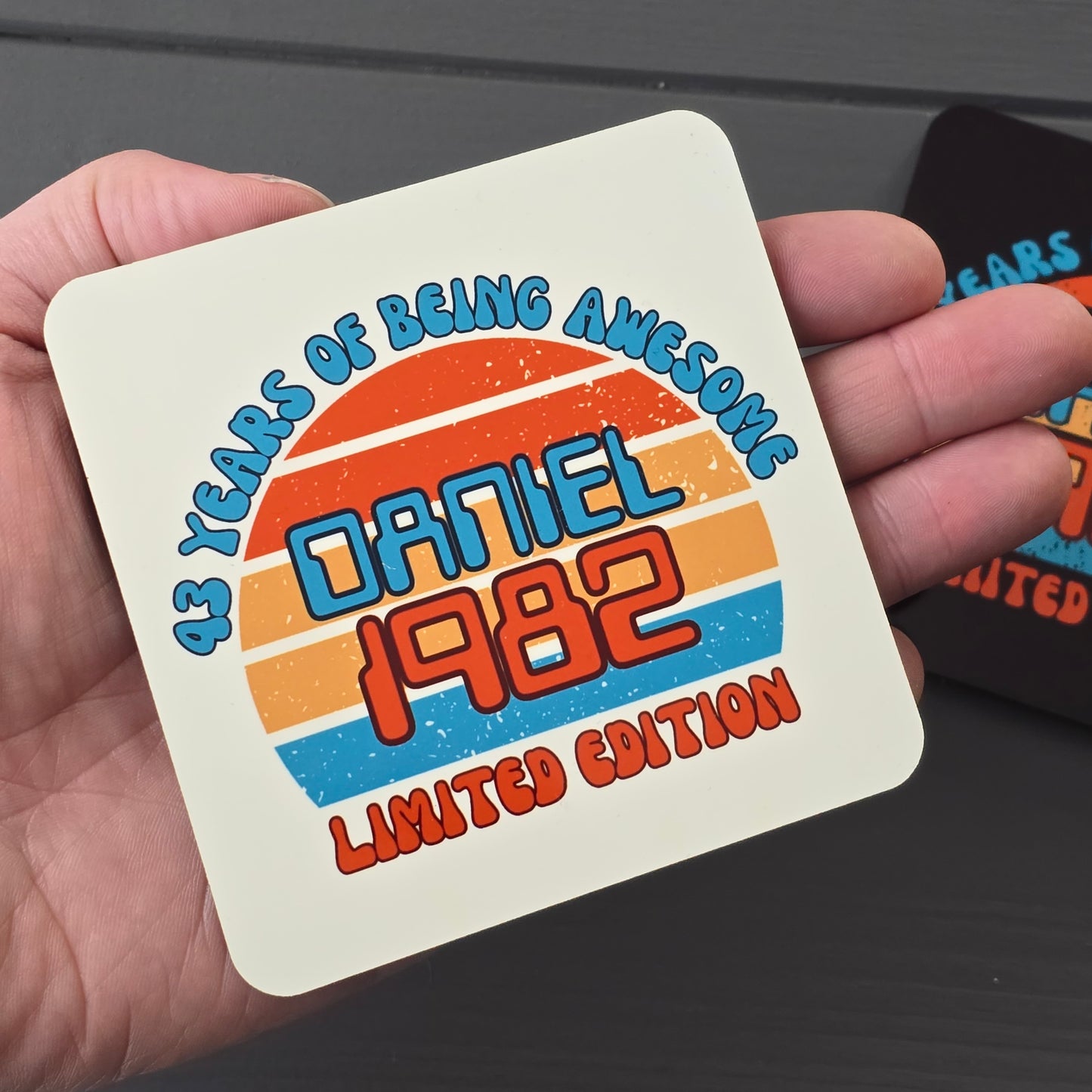80's Inspired Retro Personalised Coaster – Black or White with Name & Birth Year