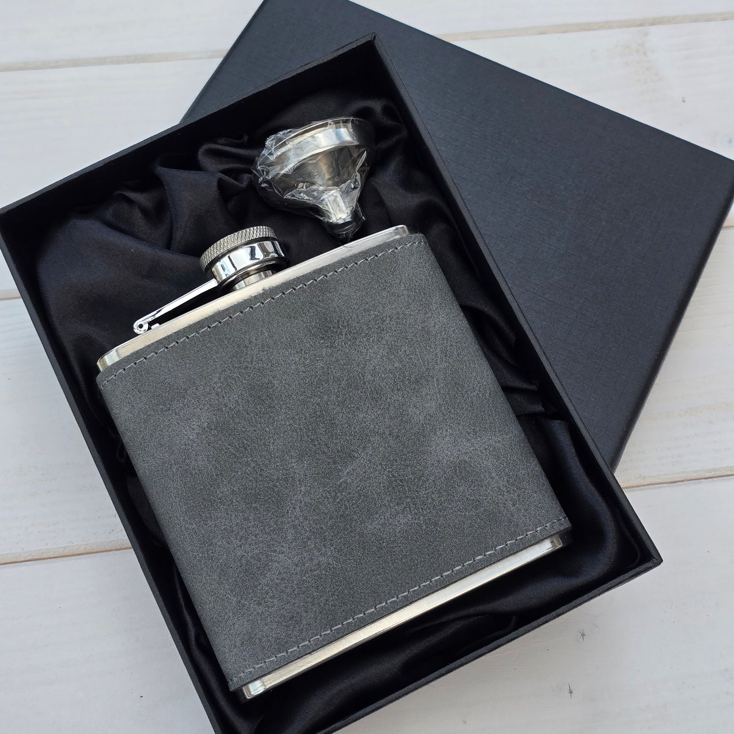 Custom Text Hip Flask – Personalised Laser Engraving, 4 Colours & 5 Font Choices, Gift Box Option