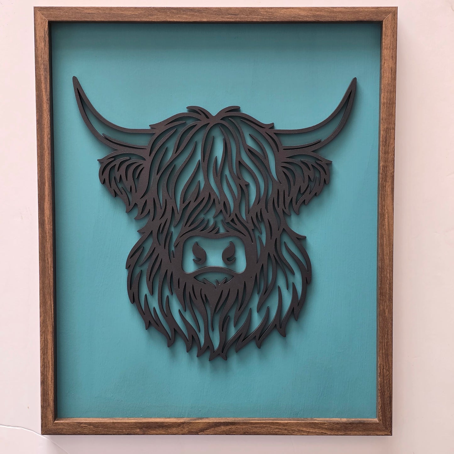 Geometric Highland Cow – Framed Line Art in 4 Colour Options