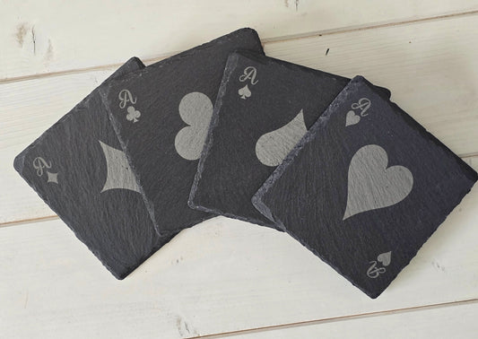 Playing Card All Aces Slate Coasters – Laser Engraved Playing Card Design  Poker & Casino Gift