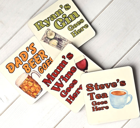 Personalised Drink Coaster – Custom Name & Beverage Design  Sublimation Gift for Cocktail Lovers, Coffee Fans & Mor