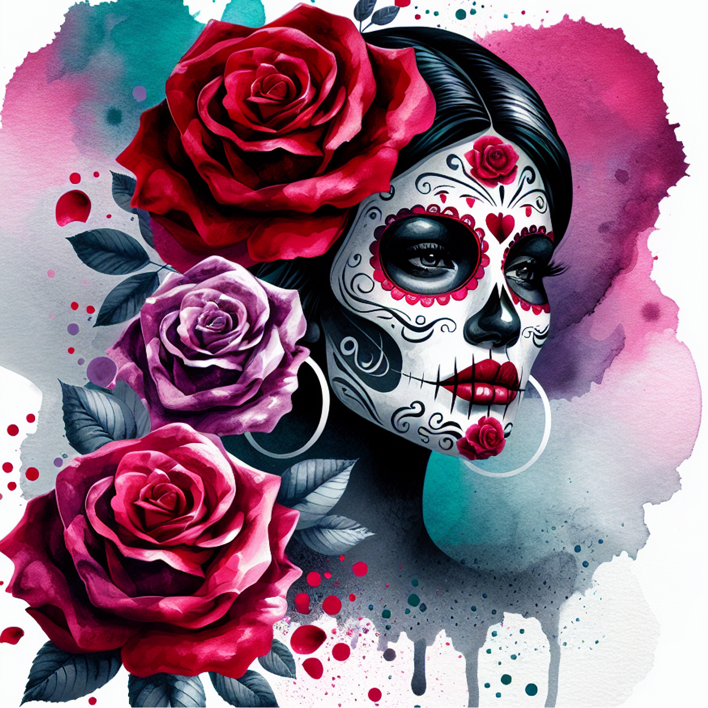 Day of the Dead Coasters – 20 Colourful Female Skull Designs Decorative Sublimation Gift for Dia de los Muertos Lovers