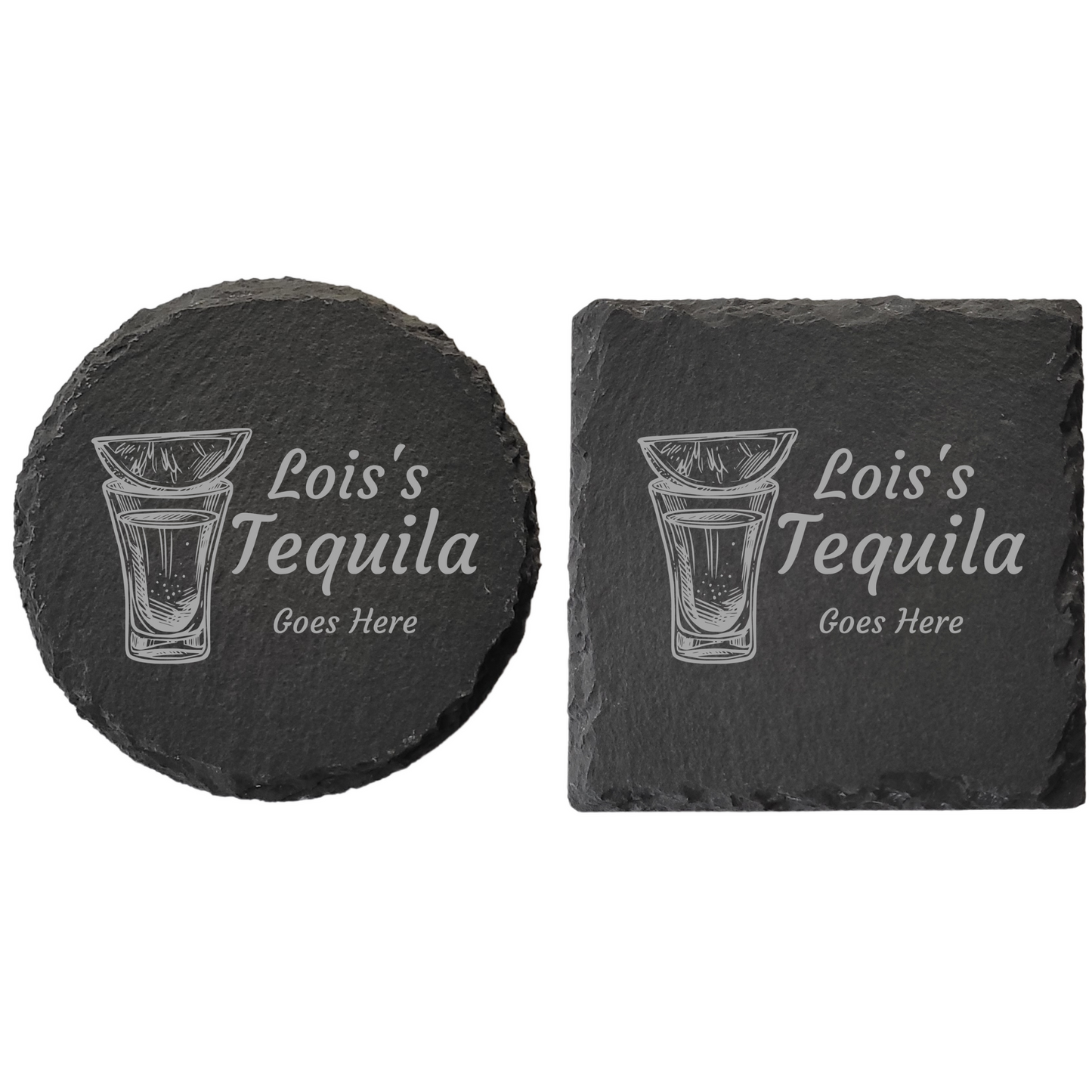 Personalised Slate Drinks Coaster – Custom Name & Drink Design, Laser Engraved