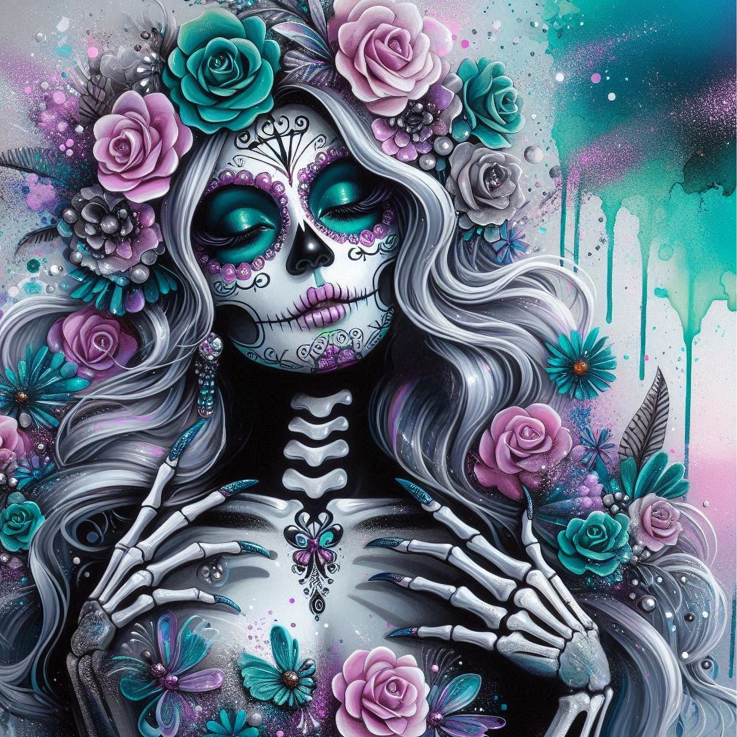 Day of the Dead Coasters – 20 Colourful Female Skull Designs Decorative Sublimation Gift for Dia de los Muertos Lovers