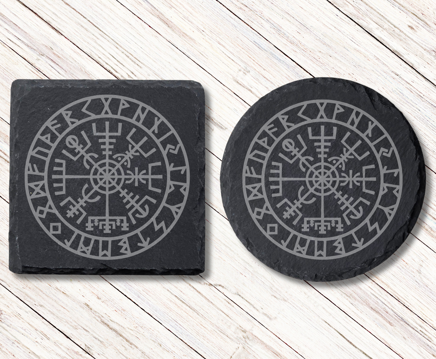 Viking Compass Slate Coaster – Laser Engraved Vegvisir Symbol Norse Mythology Gift & Nordic Home Décor