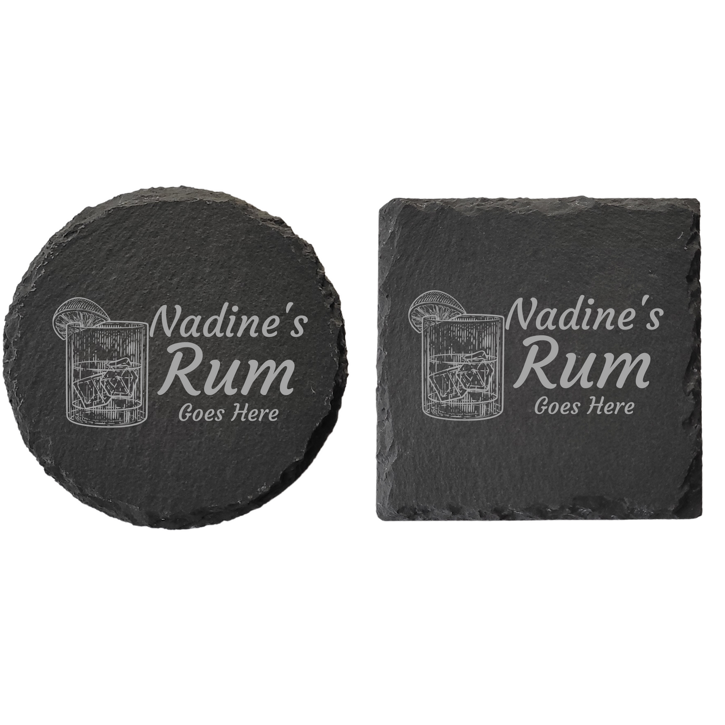 Personalised Slate Drinks Coaster – Custom Name & Drink Design, Laser Engraved