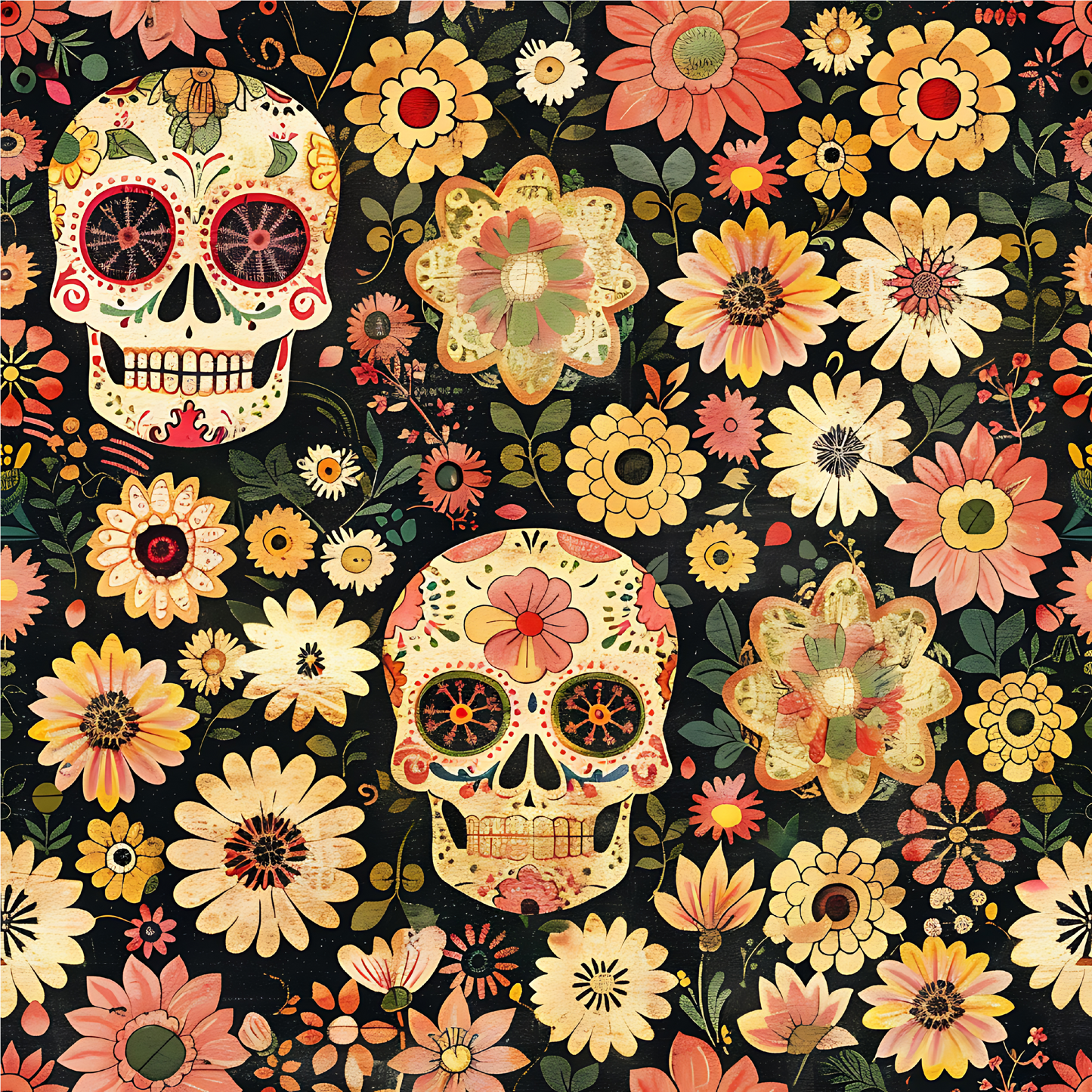 Día de los Muertos Pattern Coasters – Full-Print Colourful Sublimation Designs Mexican Festival Home Décor