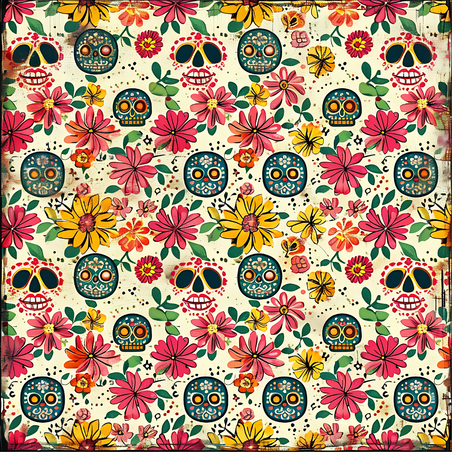 Día de los Muertos Pattern Coasters – Full-Print Colourful Sublimation Designs Mexican Festival Home Décor