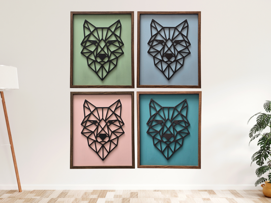 Geometric Wolf Head – Framed 3D Line Art Wall Décor in 4 Colour Options