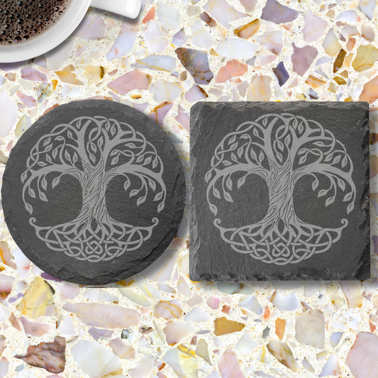 Tree of Life Slate Coaster – Laser Engraved Natural Stone  Spiritual Home Décor & Gift
