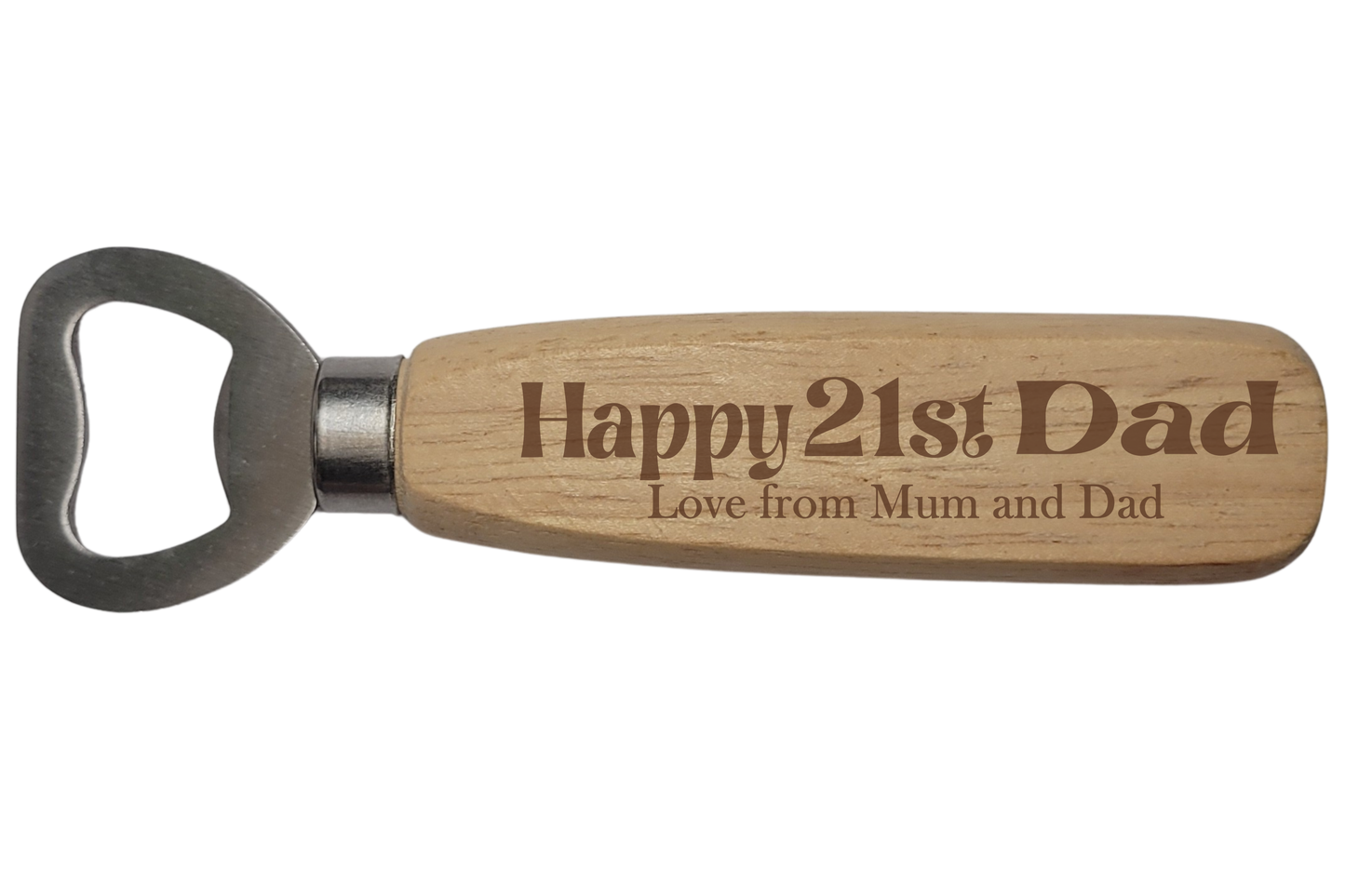 Personalised Wooden Bottle Opener – Birthday Gift with Name, Age & Message Laser Engraved Handle 4 Unique Designs