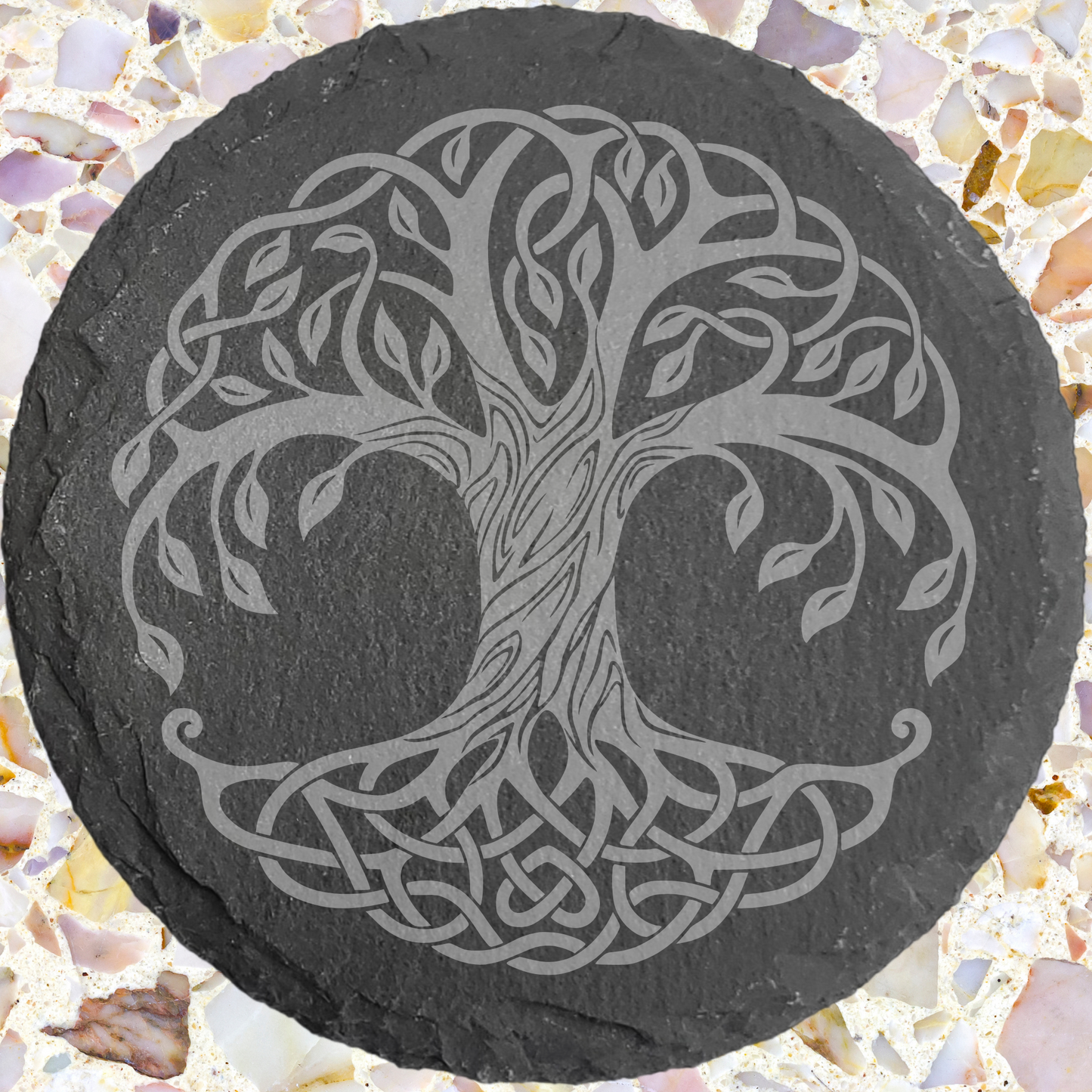 Tree of Life Slate Coaster – Laser Engraved Natural Stone Spiritual Home Décor & Gift