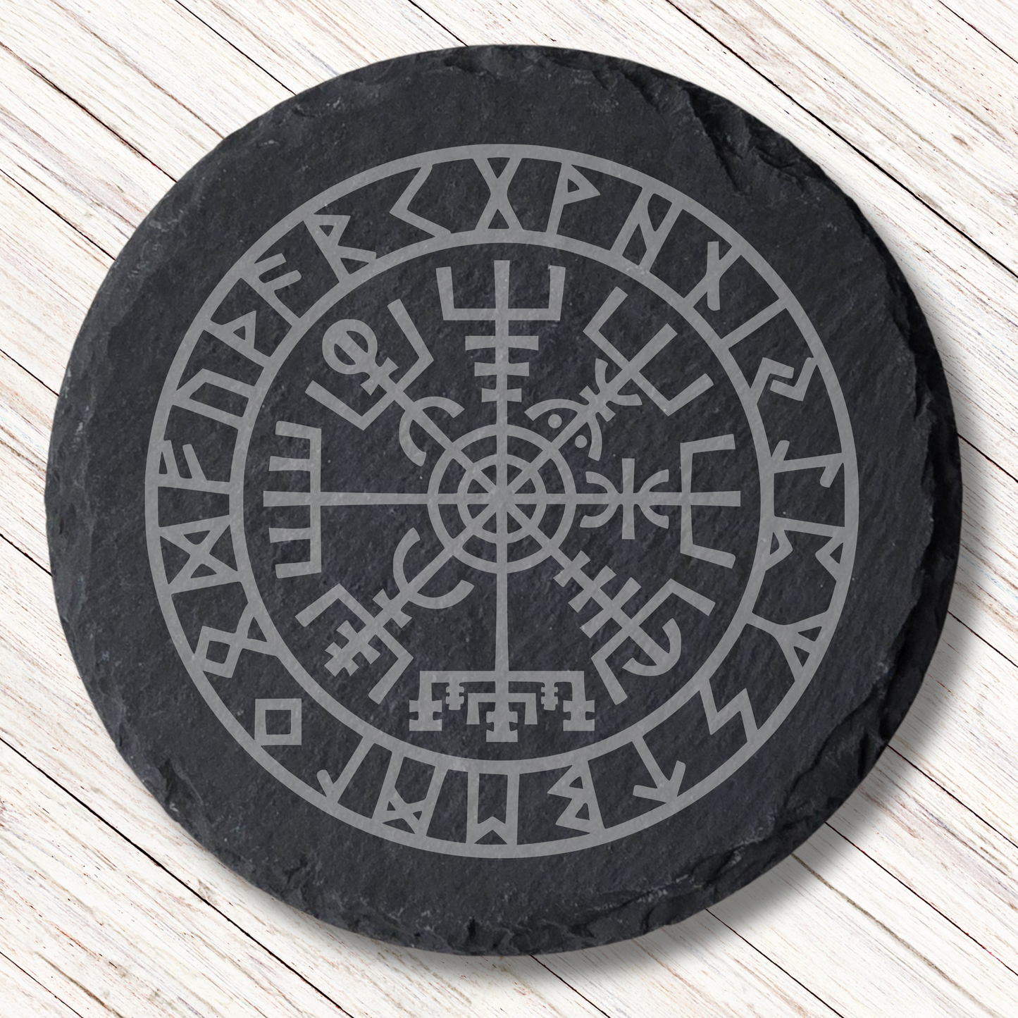 Viking Compass Slate Coaster – Laser Engraved Vegvisir Symbol Norse Mythology Gift & Nordic Home Décor