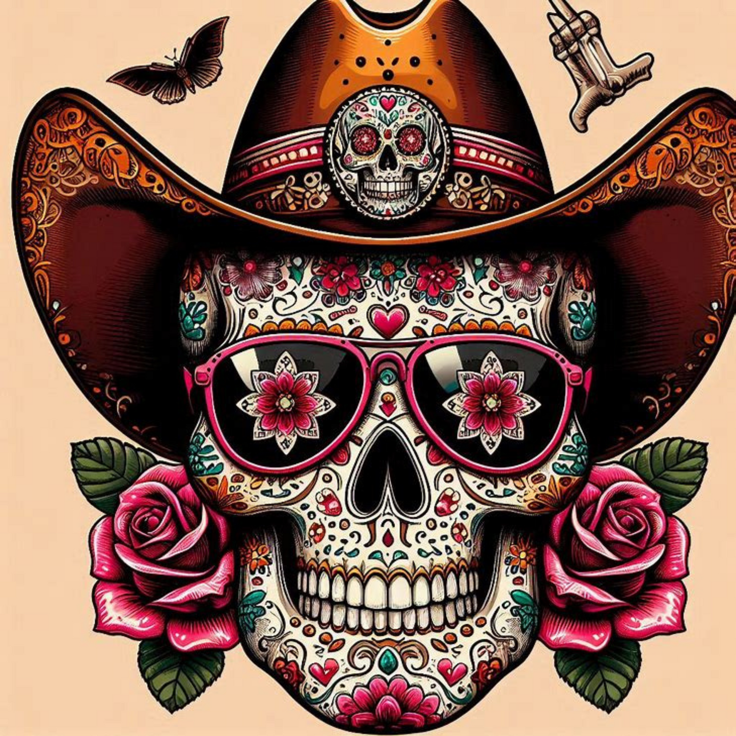 Día de los Muertos Coasters – Colourful Sublimation Coaster Skulls with Modern Details - Mexican Festival Décor
