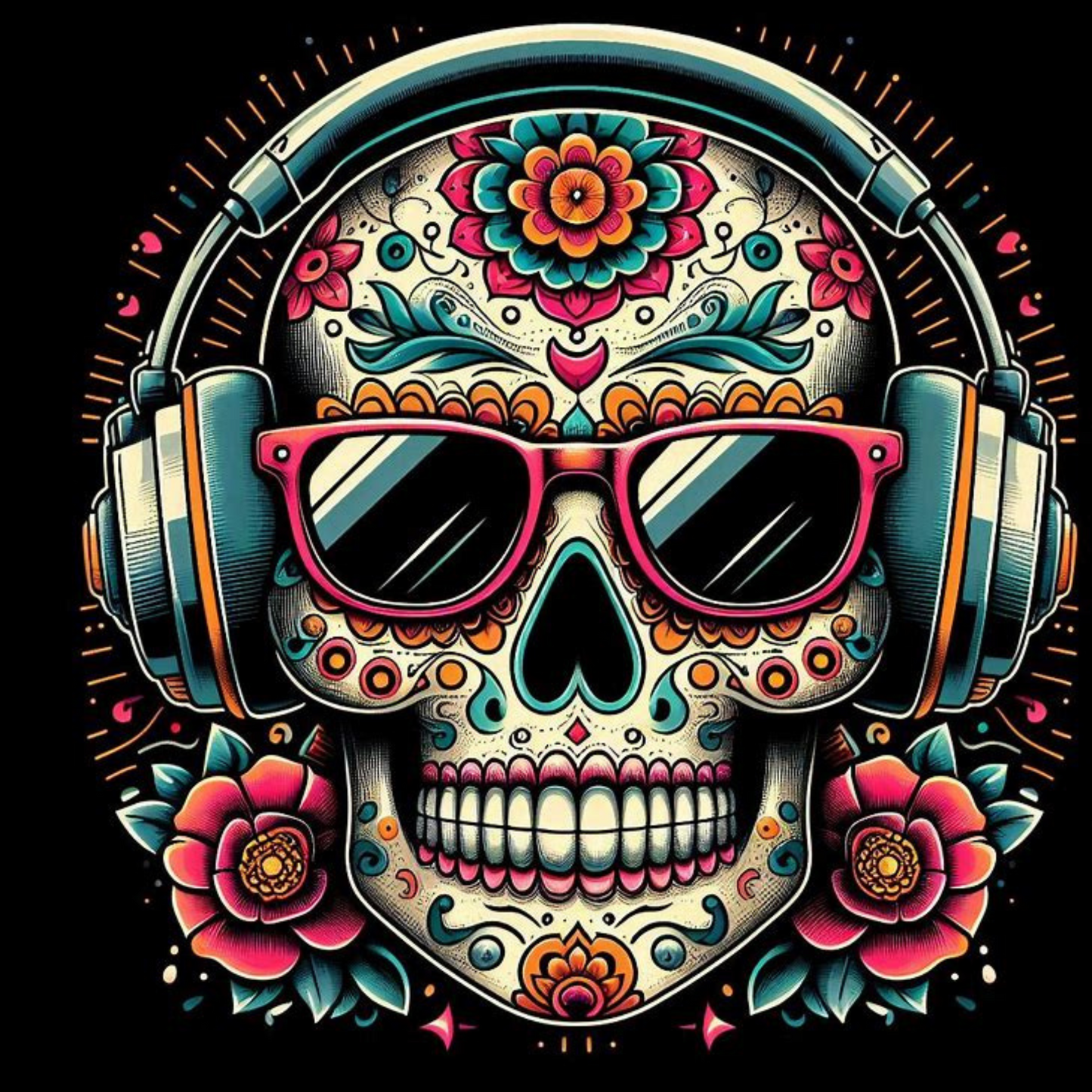 Día de los Muertos Coasters – Colourful Sublimation Coaster Skulls with Modern Details - Mexican Festival Décor