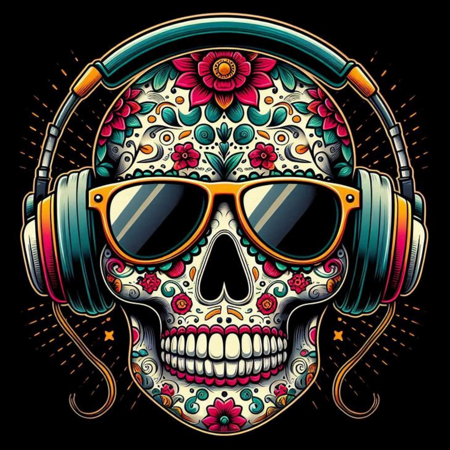 Día de los Muertos Coasters – Colourful Sublimation Coaster Skulls with Modern Details - Mexican Festival Décor