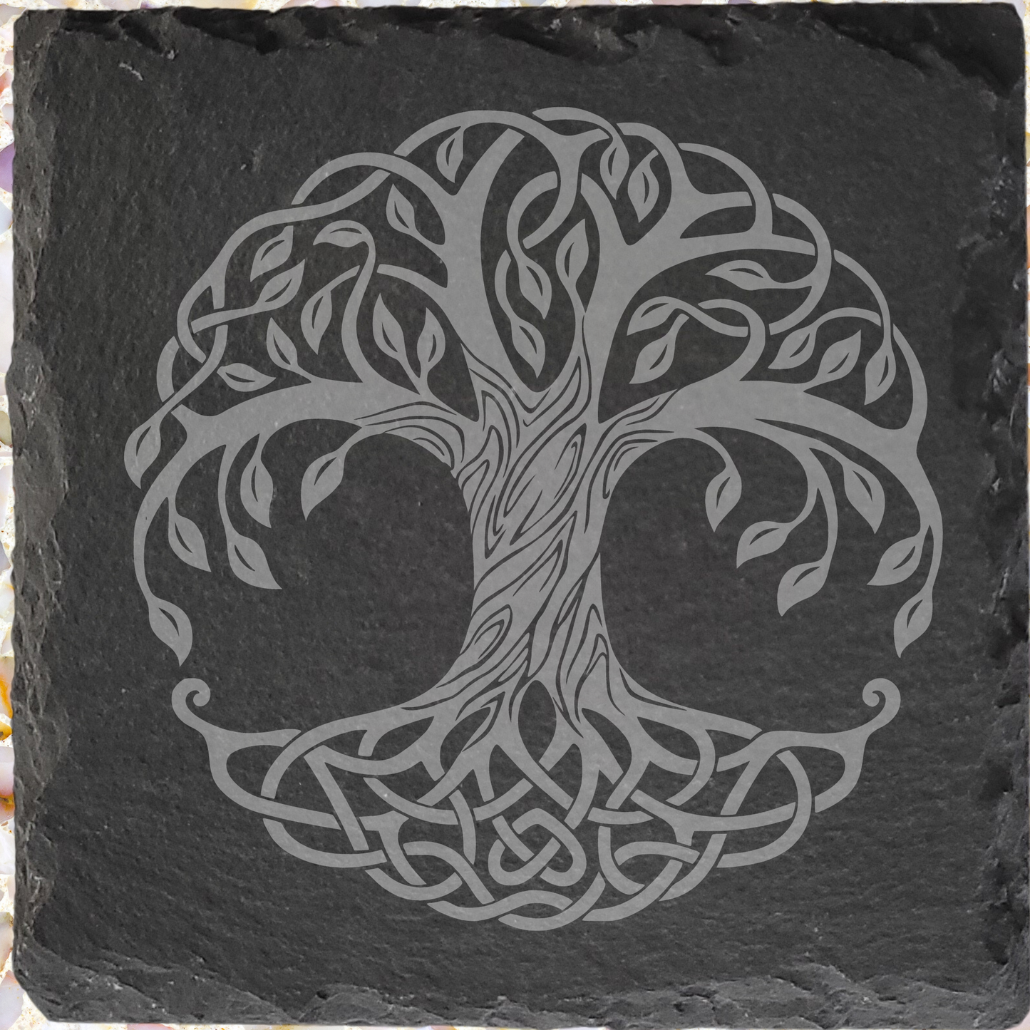 Tree of Life Slate Coaster – Laser Engraved Natural Stone Spiritual Home Décor & Gift