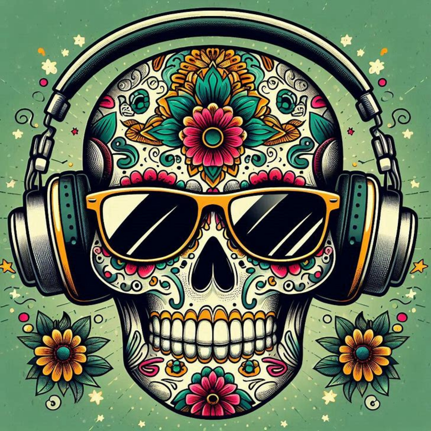 Día de los Muertos Coasters – Colourful Sublimation Coaster Skulls with Modern Details - Mexican Festival Décor