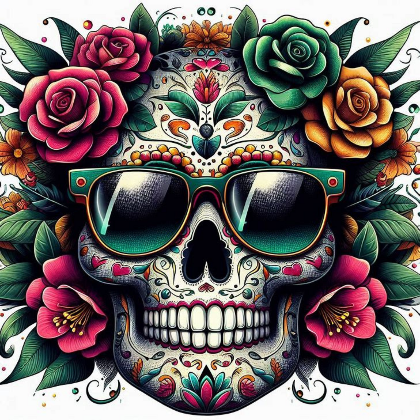 Día de los Muertos Coasters – Colourful Sublimation Coaster Skulls with Modern Details - Mexican Festival Décor