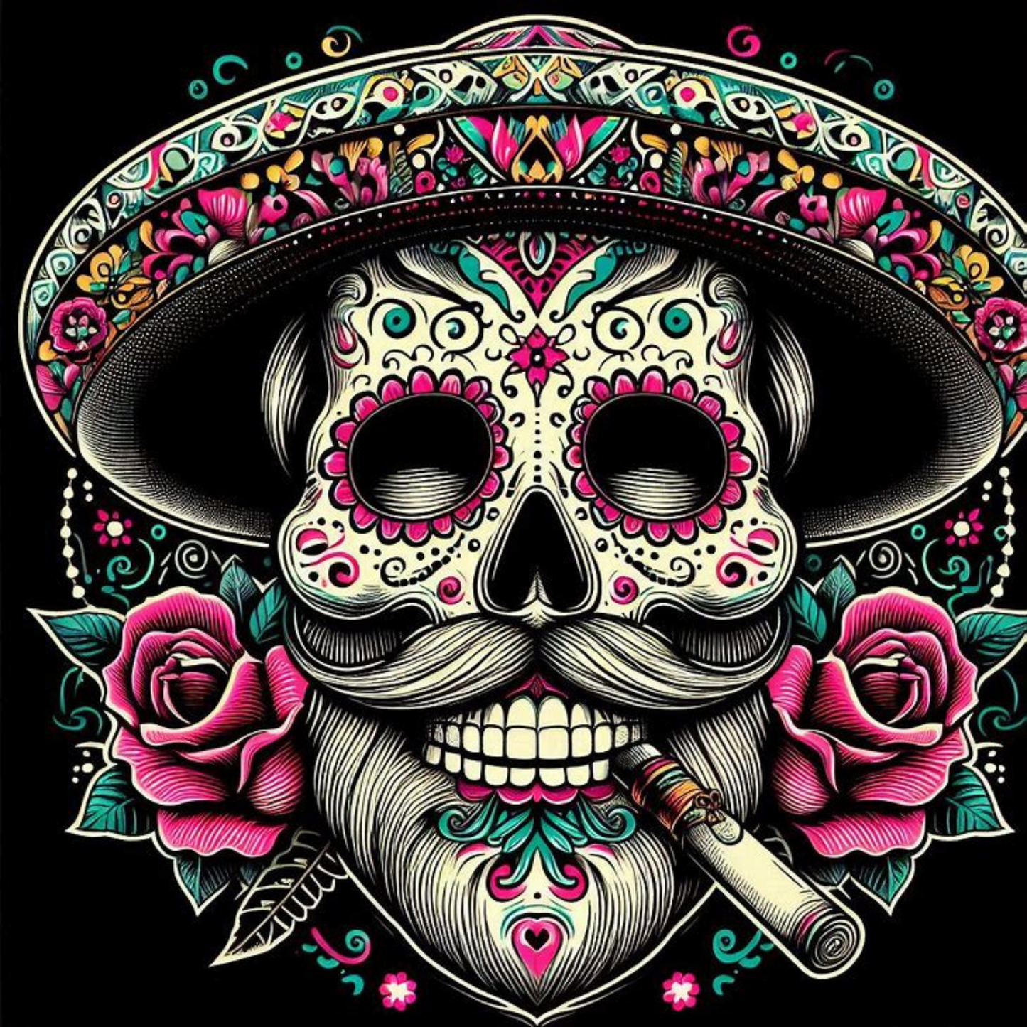 Día de los Muertos Coasters – Colourful Sublimation Coaster Skulls with Modern Details - Mexican Festival Décor
