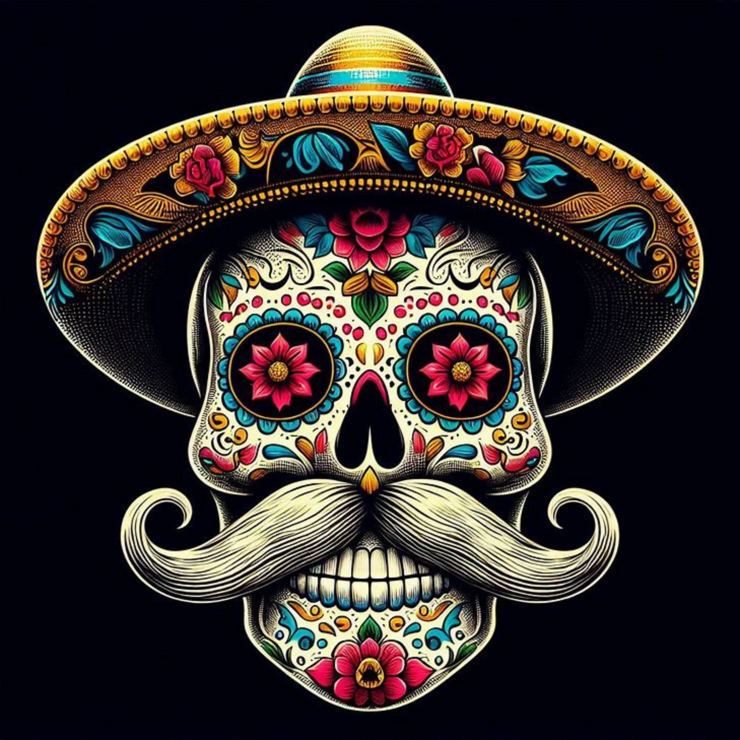 Día de los Muertos Coasters – Colourful Sublimation Coaster Skulls with Modern Details - Mexican Festival Décor