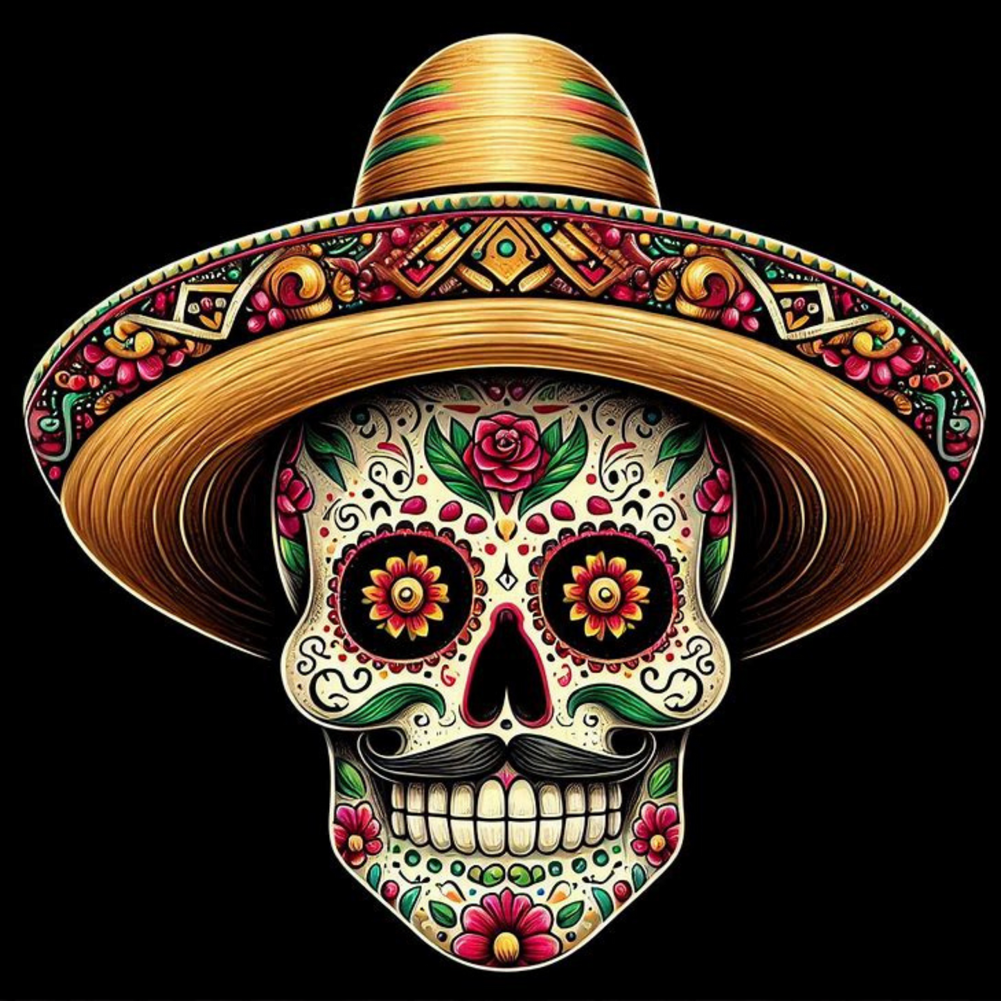 Día de los Muertos Coasters – Colourful Sublimation Coaster Skulls with Modern Details - Mexican Festival Décor