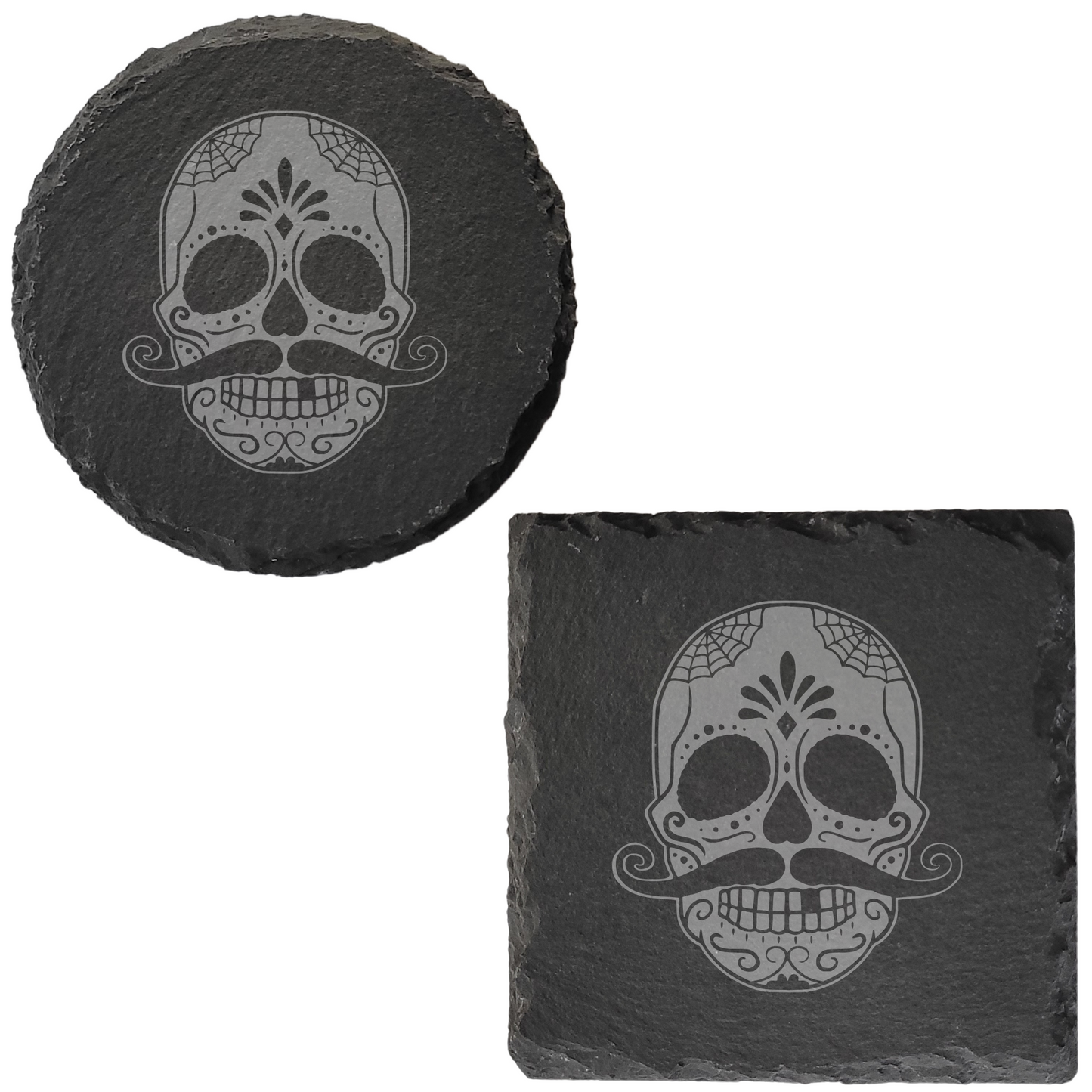 Día de los Muertos Slate Coaster – Mexican-Inspired Sugar Skull Design, Detailed Laser Engraving