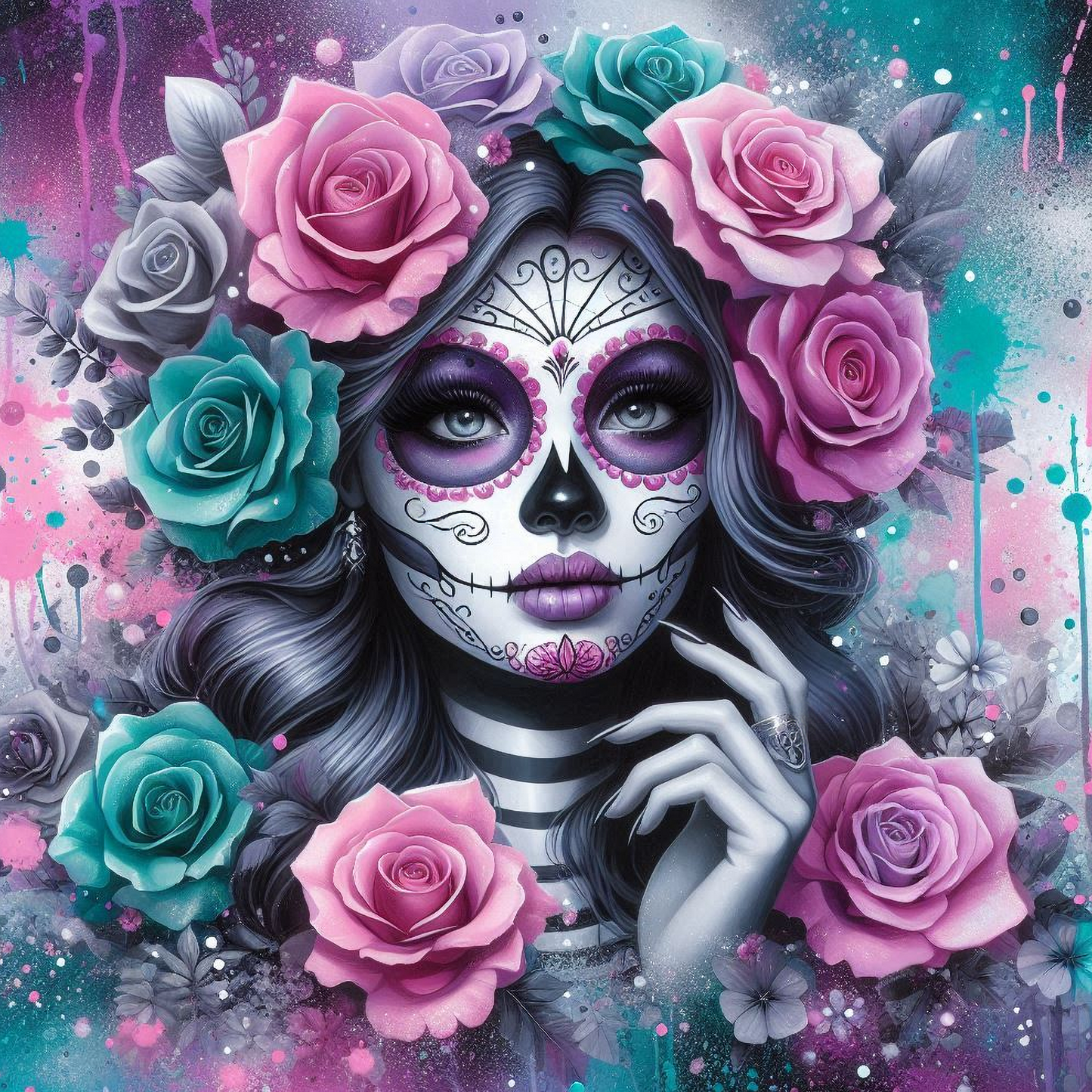 Day of the Dead Coasters – 20 Colourful Female Skull Designs Decorative Sublimation Gift for Dia de los Muertos Lovers