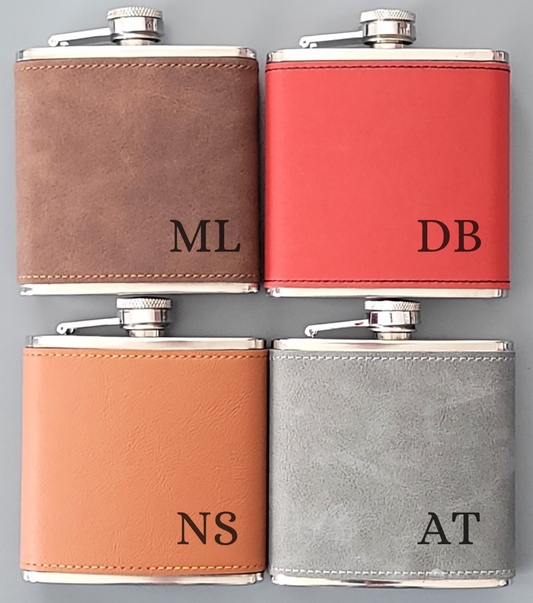 Personalised Initials Hip Flask – Custom Laser Engraved 6oz Flask, 4 Colours, Optional Gift Box