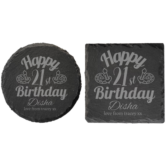 Personalised Milestone Birthday Slate Coaster – Featuring Different Hobbies/Interests