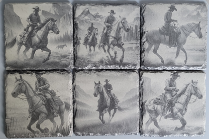 Intricate Cowboy Inspired Designs of the Olde West on Natural Slate Coasters