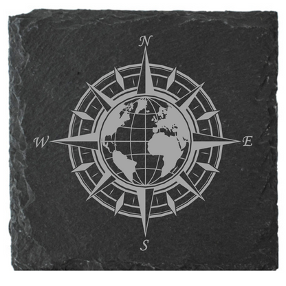 Laser Engraved Compass Slate Coasters – Round or Square | North, South, East, West Design