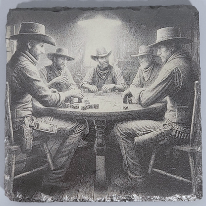 Intricate Cowboy Inspired Designs of the Olde West on Natural Slate Coasters