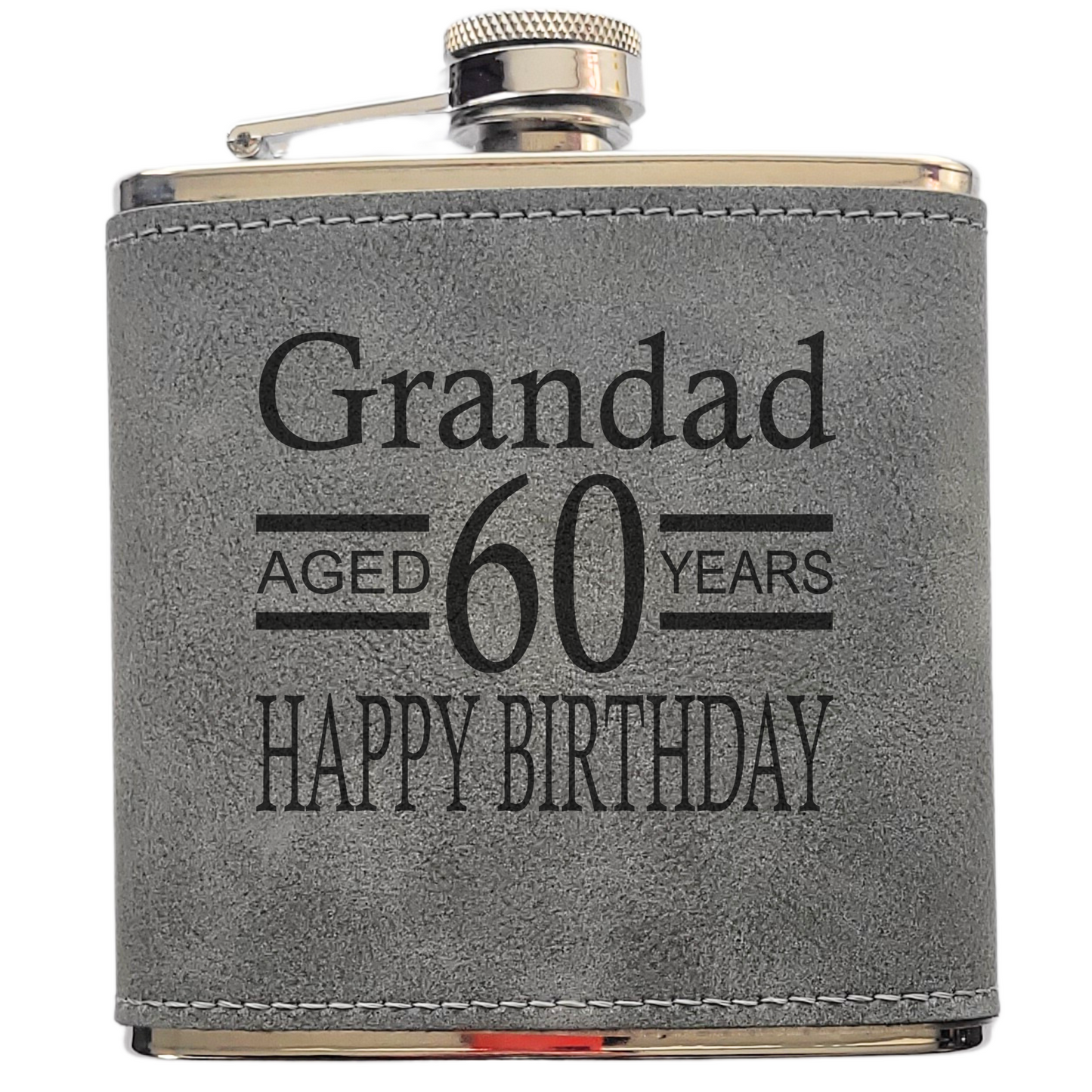 Personalised Birthday Hip Flask – Happy Birthday Design with Name & Age, Laser Engraved, Gift Box Option