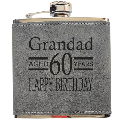 Personalised Birthday Hip Flask – Happy Birthday Design with Name & Age, Laser Engraved, Gift Box Option