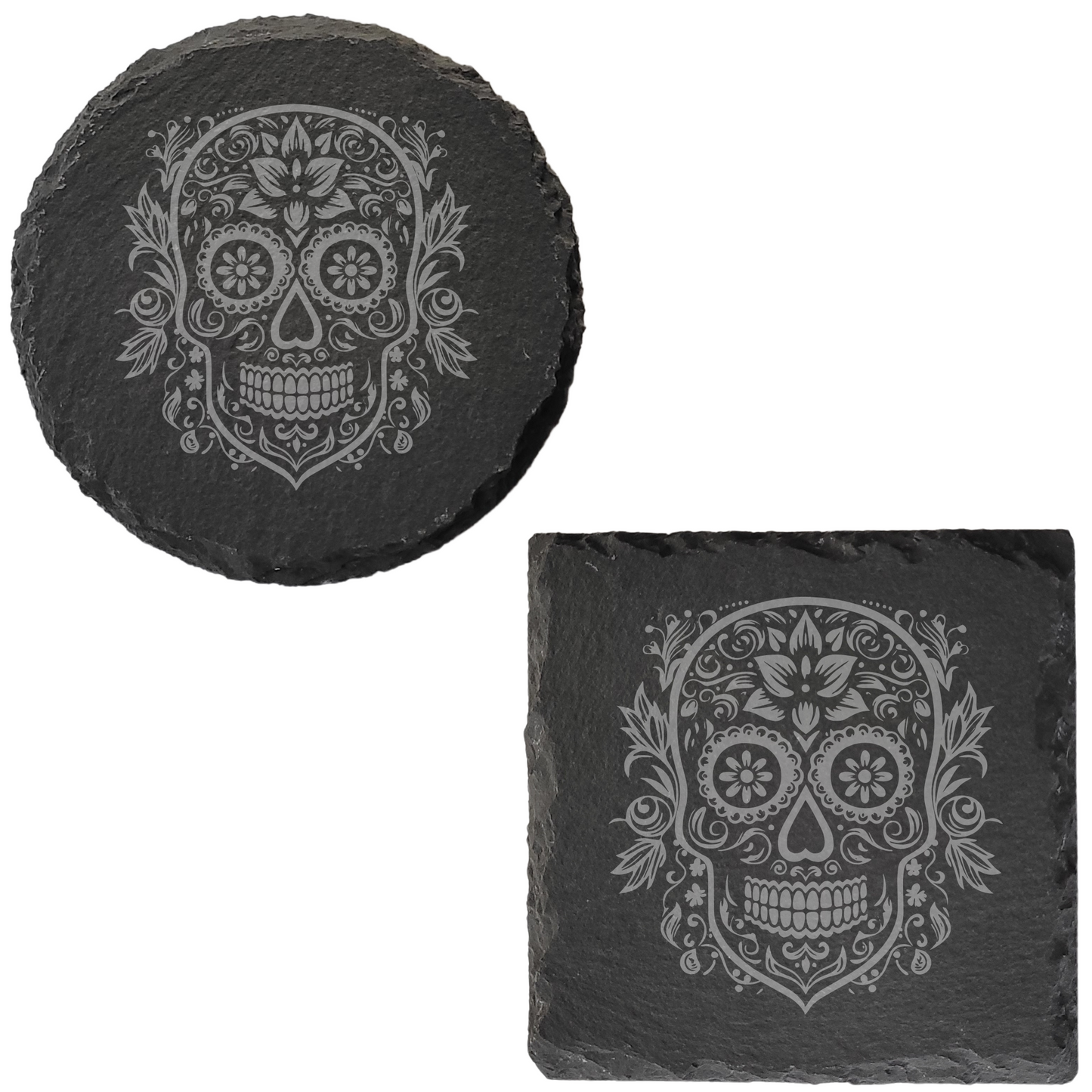 Día de los Muertos Slate Coaster – Mexican-Inspired Sugar Skull Design, Detailed Laser Engraving