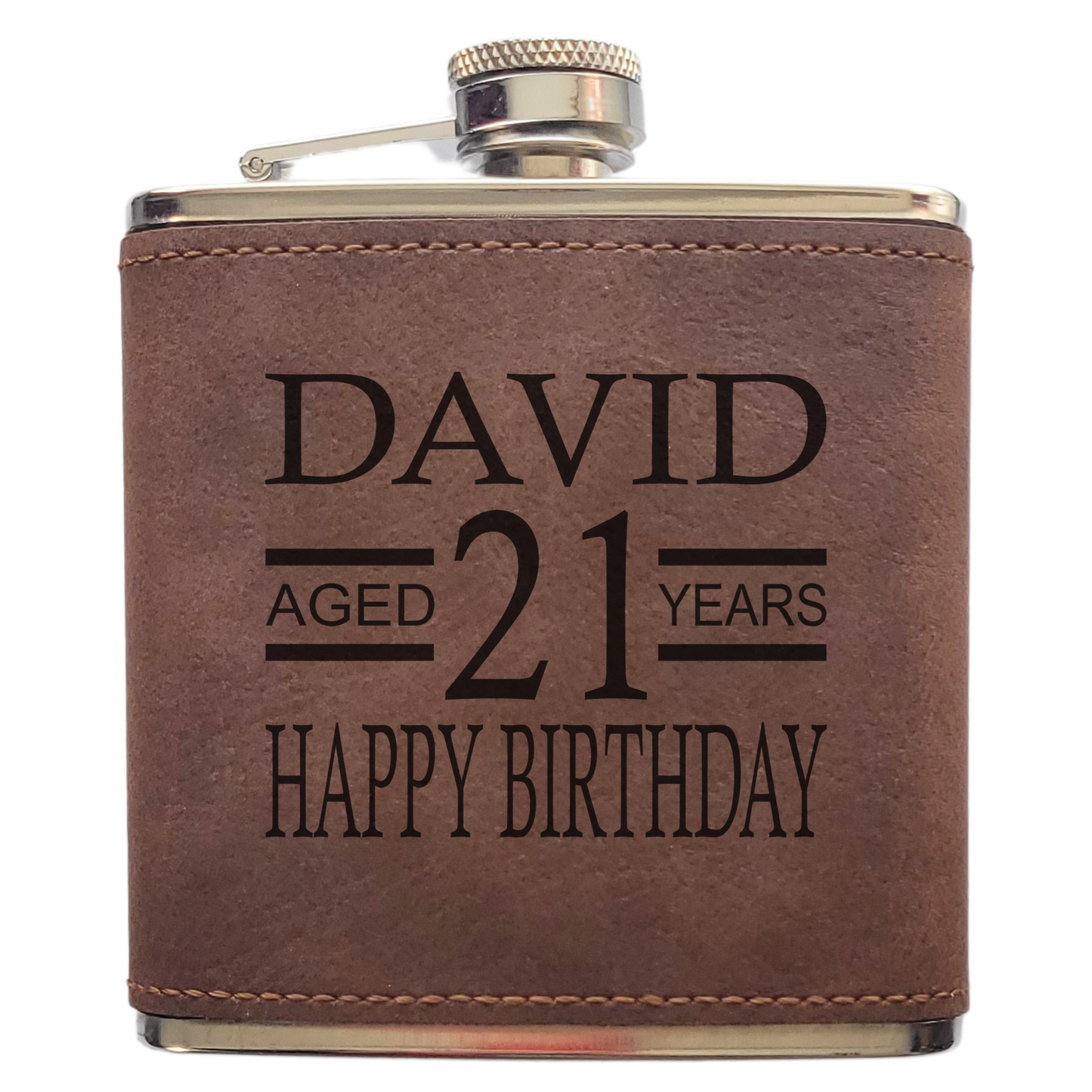 Personalised Birthday Hip Flask – Happy Birthday Design with Name & Age, Laser Engraved, Gift Box Option